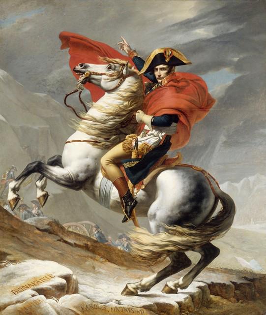 Jacques-Louis David - Bonaparte Crossing the Grand Saint-Bernard Pass: Artist: Jacques-Louis David - Title: Bonaparte Crossing the Grand Saint-Bernard Pass - Medium: Fine Art Reproduction Giclee on Canvas - Image Size: Approximately 32 inches x 27 inches - Unframed on Un