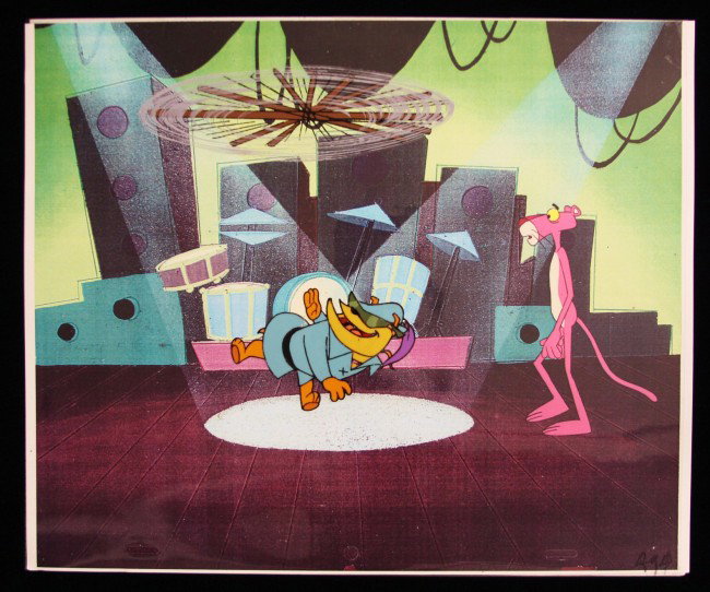 Pink Panther "Supporting Characters" Cartoon Cel and Dr: Pink Panther Supporting Characters" Cartoon Cel and Drawing PINKP34. As-Is Condition! FF61LG. An original "Supporting Characters" cartoon Cel from The Pink Panther films created by Friz Freleng and MG
