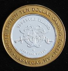 Limited Edition $10 Gaming Token from the Treasure Isla: Limited Edition $10 Gaming Token from the Treasure Island at the Mirage Swords & Pirate Skull Las Vegas, Nevada GT194. This Gaming Token is listed in AS-IS condition. PT01YH Limited Edition $10 Gaming