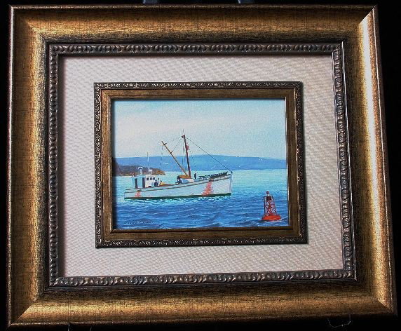 Raymond E. Hanson Original Watercolor. ED419: Raymond E. Hanson Original Watercolor. ED419. Excellent Vintage Condition! NV56YI. Bay off Fundy, Dragger" signed lower left - professionally framed. Approx. 22" x 26" framed. Thank you for viewing th