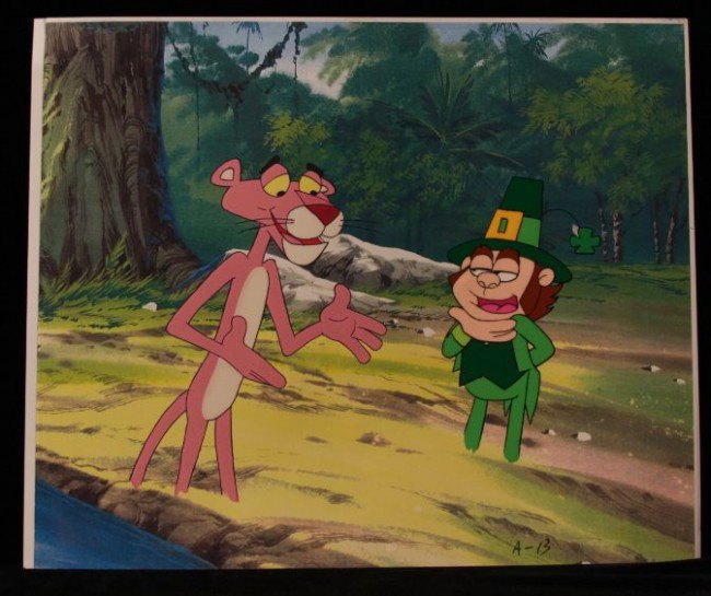 MGM Studios Pink Panther Production Cel PinkP11: MGM Studios Pink Panther Production Cel PinkP11. As-Is Condition! GF51DX. An original hand painted, one of a kind Cel used in the production of a Pink Panther animated film. It is not a multiple editi