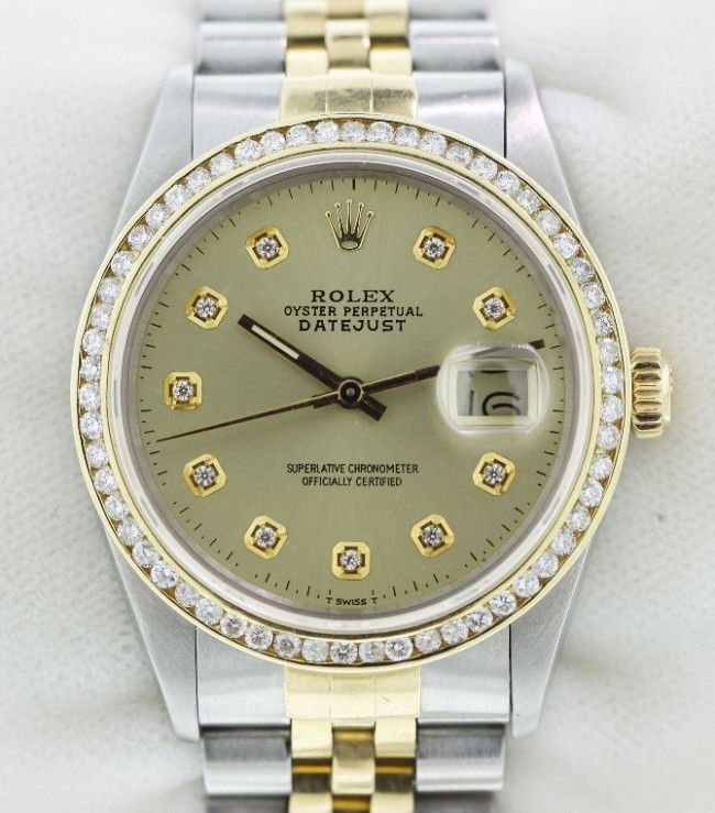 Gents Rolex Two-Tone DateJust Model Wristwatch A2638: Gents Rolex Two-Tone DateJust Model Wristwatch A2638. Excellent Condition! RJ1502MP. One gents, hand crafted and machine milled Rolex two-tone DateJust wristwatch electronically tested stainless steel