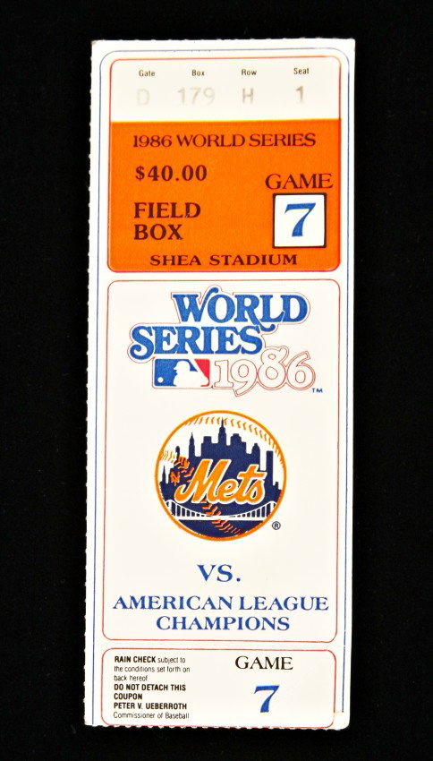 1986 World Series Shea Stadium Ticket PM1928: 1986 World Series Shea Stadium Ticket PM1928. Excellent Vintage Condition! WS11LQ. One Game 7 Field box ticket to Shea Stadium 1986 World Series of the Mets VS. American League Champions. Thank you fo
