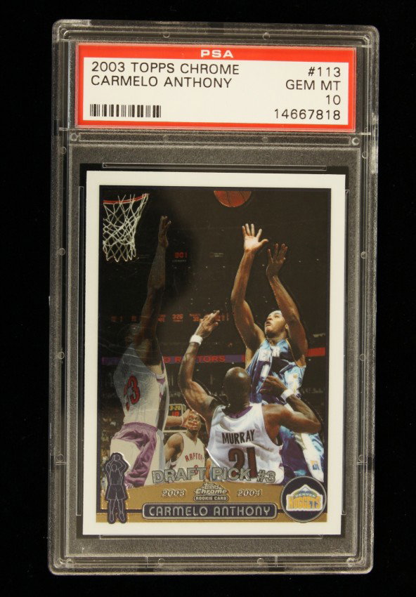 2003 Topps Chrome Carmelo Anthony Rookie Card C211: "2003 Topps Chrome Carmelo Anthony Rookie Card C211. As-Is Condition! FV62EE. One 2003 Topps Chrome Carmelo Anthony Rookie Card #113. PSA Graded: 10. Team: Denver Nuggets. Thank you for viewing this l