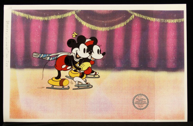 Walt Disney "On-Ice" Serigraph Cel DisneySeri40: Walt Disney On-Ice" Serigraph Cel DisneySeri40. Excellent Condition! TP82LL. One animated original limited edition fine art serigraph cel from Walt Disney's "On-Ice" with Mickey and Minnie Mouse. Come