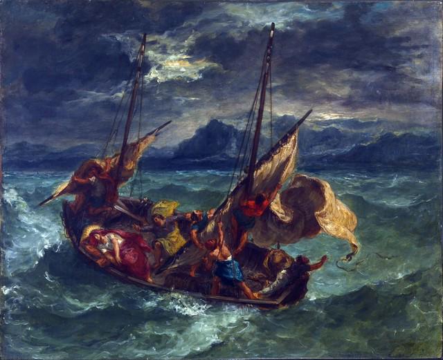 Eugene Delacroix - Christ on the Sea of Galilee: Artist: Eugene Delacroix - Title: Christ on the Sea of Galilee - Medium: Fine Art Reproduction Giclee on Canvas - Image Size: Approximately 16.25 inches x 20 inches - Unframed on Unstretched Canvas -