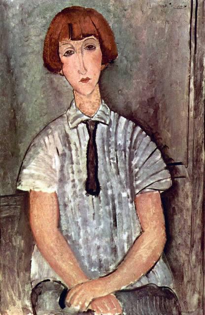 Amedeo Modigliani - Girl with Blouse: Artist : Amedeo Modigliani - Title: Girl with Blouse - Medium: Fine Art Reproduction Giclee on Canvas - Image Size: Approximately 20 inches x 13 inches - Unframed on Unstretched Canvas - Biography: Am