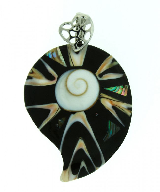 Abalone Shell Pendant RTJ567: Abalone Shell Pendant RTJ567. Excellent Condition! KZ5GC. One abalone shell pendant measuring 2 1/2 long X. Ripples of color upon a smooth backing and glossed over. Unique loop adds for touching versa
