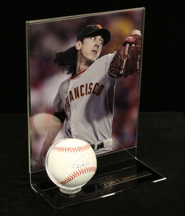 Tim Lincecum Autographed Baseball SM3: "Tim Lincecum Autographed Baseball SM3. Excellent Condition! BL18LT. This baseball is autographed by two-time Cy Young winner, 2010 World Series Champion, and current San Francisco Giants pitcher, Tim
