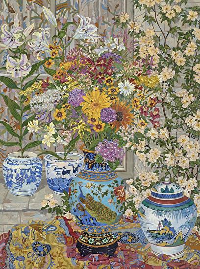 Treasures & Tiger Lilies by John Powell on paper: Serigraph on paper, 33.5 x 25, unframed w/COA