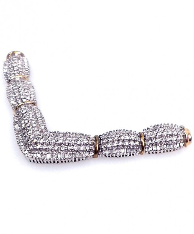 14KT Yellow Gold Ladies Chevron Style Diamond Pendant A: "14KT Yellow Gold Ladies Chevron Style Diamond Pendant A2305. Good Condition. TJ154QT. One electronically tested 14KT yellow gold ladies cast & assembled chevron style diamond set rigid section of a n
