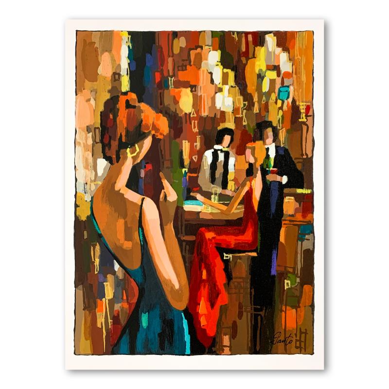 Late Romance by Panto, Nelly: "Late Romance" is a limited edition serigraph on paper by Nelly Panto that is numbered, hand signed and accompanied by a letter of authenticity. Measures approximately 15" x 10.5" (image).