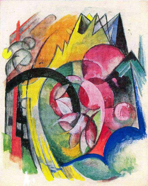 Franz Marc - Small Composition II: Artist: Franz Marc - Title: Small Composition II - Medium: Fine Art Reproduction Giclee on Canvas - Image Size: Approximately 20 inches x 16 inches - Unframed on Unstretched Canvas - Biography: Franz