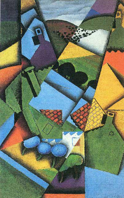 Juan Gris - Landscape With Houses In Ceret: Artist: Juan Gris - Title: Landscape With Houses In Ceret - Medium: Fine Art Reproduction Giclee on Canvas - Image Size: Approximately 20 inches x 12.5 inches - Unframed on Unstretched Canvas - Biogra