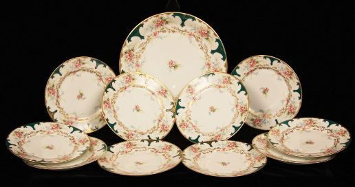 Antique Limoges Dinner Set 11-Pieces ED491: "Antique Limoges Dinner Set 11-Pieces. ED491. Excellent Vintage Condition! KP103FB. This is an Antique Limoges Dinner Set consisting of 10 Dinner Plates and 1 Large Platter. The Limoges' Bawo & Dotter