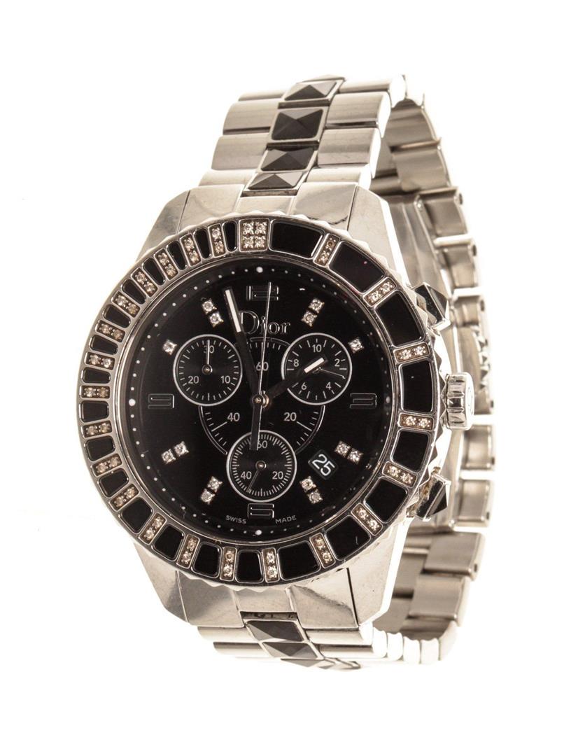 Christian Dior Silver Diamonds Christal Watches: Christian Dior Silver Diamonds Christal Watches with silver-tone hardware and push lock closure.