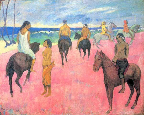 Paul Gauguin - Riding on the Beach: Artist: Paul Gauguin - Title: Riding on the Beach - Medium: Fine Art Reproduction Giclee on Canvas - Image Size: Approximately 16 inches x 20 inches - Unframed on Unstretched Canvas - Biography: Frenc