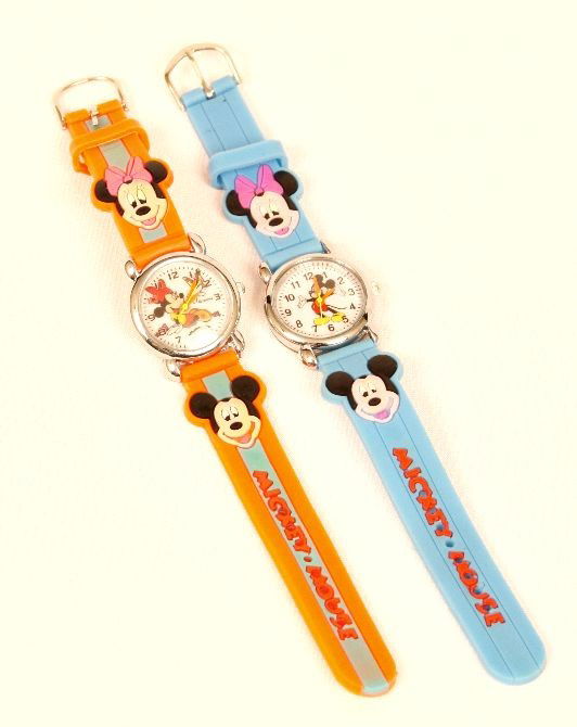 Lot of 2 Vintage Mickey and Minnie Mouse Children's Wat: "Lot of 2 Vintage Mickey and Minnie Mouse Children's Watches NS121. Excellent Vintage Condition! SLKA. Vintage Mickey and Minnie Mouse children's watches. Watch 1: Blue band featuring Mickey Mouse's n