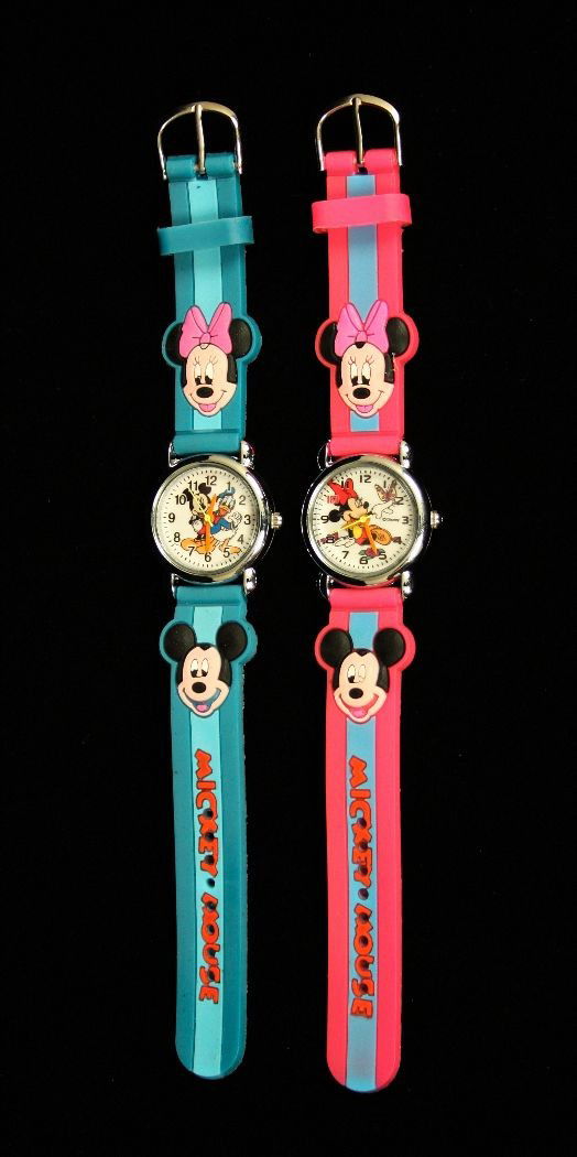 Lot of 2 Vintage Mickey and Minnie Mouse Children's Wat: "Lot of 2 Vintage Mickey and Minnie Mouse Children's Watches NS122. Excellent Vintage Condition! SLKA. Vintage Mickey and Minnie Mouse children's watches. Watch 1: Blue band featuring Mickey Mouse's n