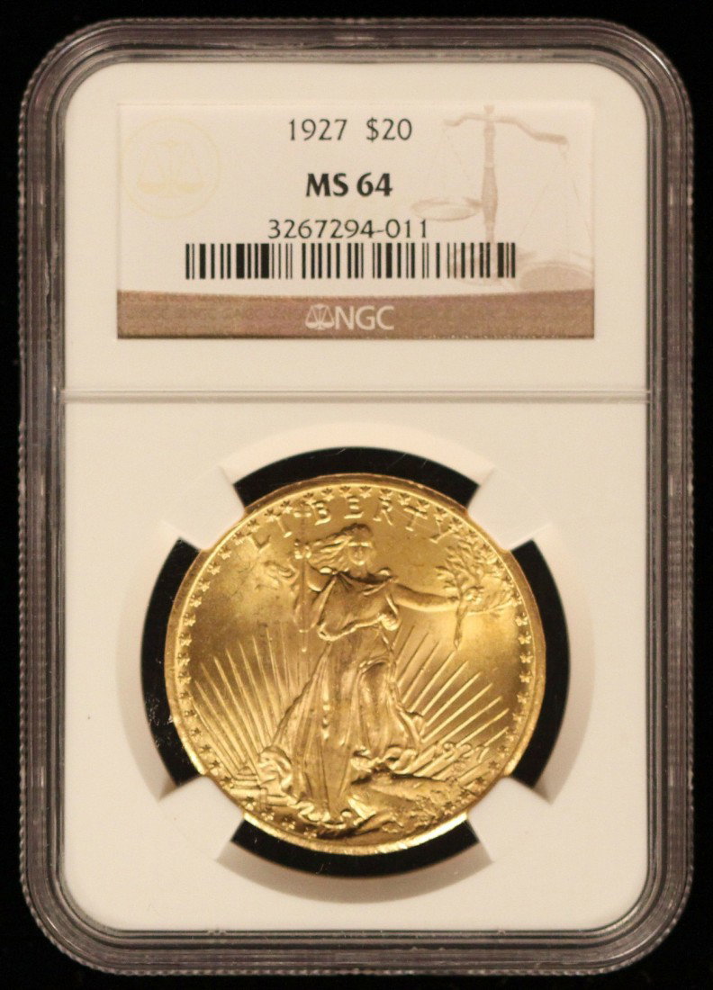 1927 $20 MS64 St. Gaudens Double Eagle Gold Coin DaveF2: "1927 $20 MS64 St. Gaudens Double Eagle Gold Coin DaveF259. As-Is Condition! WD1871SD. 1927 $20 MS64 St. Gaudens Double Eagle Gold Coin. Thank you for viewing this lot. We are always adding new invent