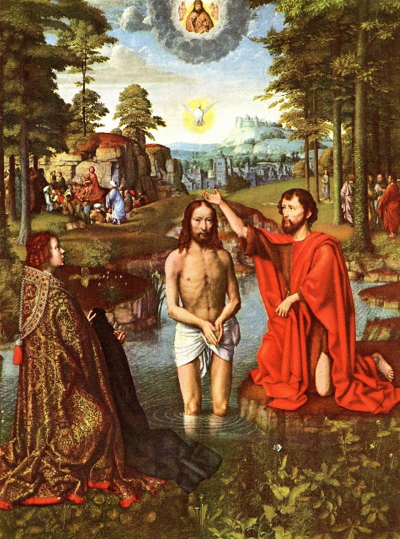 Gerard David -Baptism of Christ: Artist: Gerard David - Title: Baptism of Christ - Medium: Fine Art Giclee on Canvas - Image Size: Approximately 32 inches x 24 inches - Unframed on Unstretched Canvas - Biography: Gerard David (c. 146
