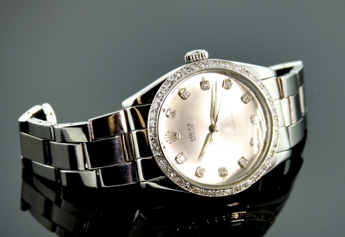 Gents Rolex Stainless Steel Precision Diamond Wristwatc: "Gents Rolex Stainless Steel Precision Diamond Wristwatch 1.36ct A2750. Excellent Condition! PZ3302VW. One gents, hand crafted & machine milled Rolex Stainless steell Oyster Precision wristwatch elect