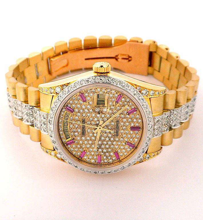 Gents Rolex 18KT Gold Super President Style DayDate Wri: "Gents Rolex 18KT Gold Super President Style DayDate Wristwatch A2816. Great Condition! PN1519TN. One gents, hand crafted and machine milled Rolex DayDate Model wristwatch. This Super President Style