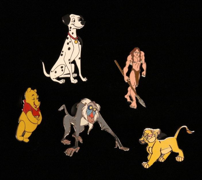 Lot of 5 Disney Characters Collectors Pins NS130: "Lot of 5 Disney Characters Collectors Pins NS130. Excellent Condition! SLKA. Disney characters collectors pins. Lot contains: (1) Winnie the Pooh pin; (1) Pongo from 101 Dalmations pin; (1) Tarzan pi