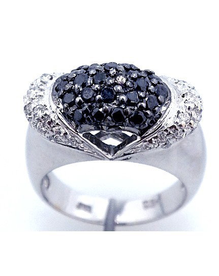 18KT White Gold Black & White Diamond Ring 0.78ct A2336: "18KT White Gold Black & White Diamond Ring 0.78ct A2336. Good Condition! LV633VX. One electronically tested 18KT white gold ladies cast black and white diamond ring. The ring features a black diamond