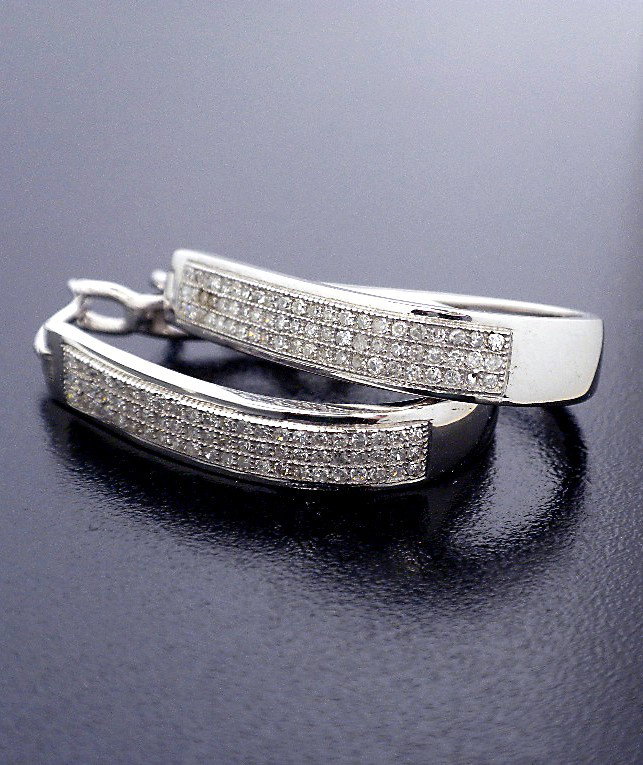 10KT White Gold Diamond Teardrop Hoop Earrings A2811: "10KT White Gold Diamond Teardrop Hoop Earrings A2811. New Condition! LJ691SD. One pair electronically tested 10KT white gold ladies cast and assembled diamond earrings with hing and locking posts. Go