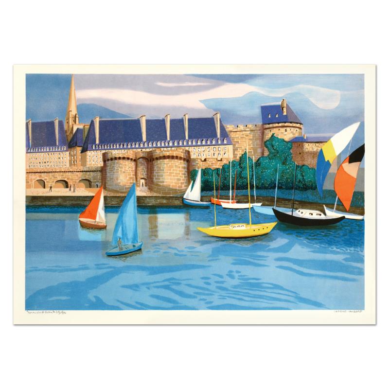 St. Malo by Lambert (1919-1998): "St. Malo" is a limited edition lithograph on paper by Georges Lambert (1919-1998), numbered and hand signed by the artist! Measures approx. 29.5" x 21" (border). 27" x 19.5" (image).