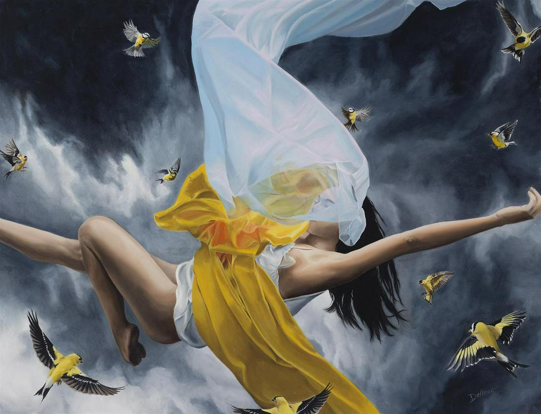 Falling by DELLORCO: DELLORCO has created this 36x28" mesmerizing s/n giclee on canvas. W/COA