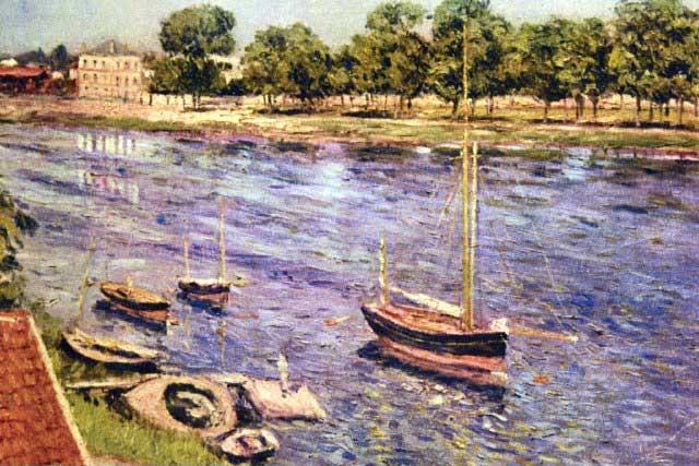 Cailiebotte - The Marne: Artist: Gustave Caillebotte - Title: The Marne - Medium: Fine Art Reproduction Giclee on Canvas - Image Size: Approximately 13.25 inches x 20 inches - Unframed on Unstretched Canvas - Biography: Born 
