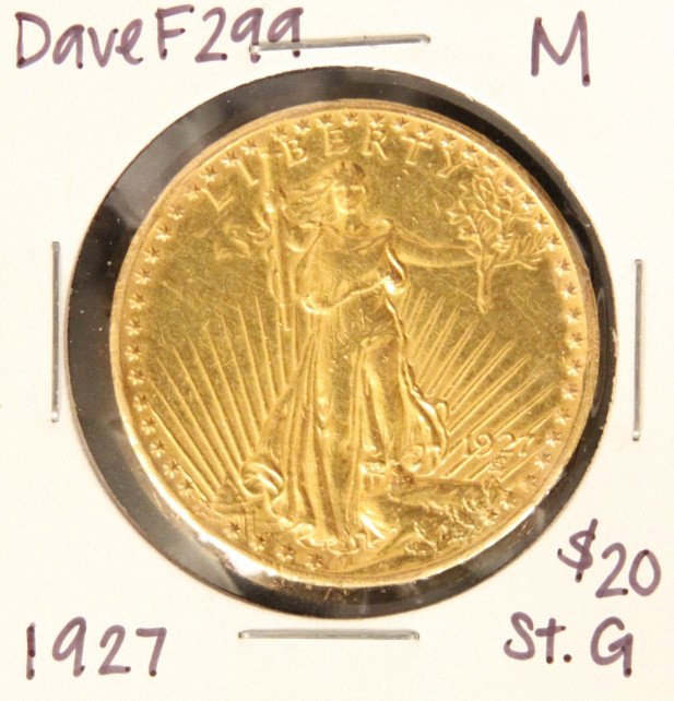 1927 $20 M St. Gaudens Double Eagle Gold Coin DaveF299: "1927 $20 M St. Gaudens Double Eagle Gold Coin DaveF299. As-Is Condition! TA6151VE. 1927 $20 M St. Gaudens Double Eagle Gold Coin. Thank you for viewing this lot. We are always adding new inventory an