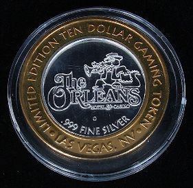 Limited Edition $10 Gaming Token from The Orleans Hotel: "Limited Edition $10 Gaming Token from The Orleans Hotel & Casino Aligator Slot Machine Las Vegas, Nevada GT87. This Gaming Token is listed in AS-IS condition. PT01YH Limited Edition $10 Gaming Token