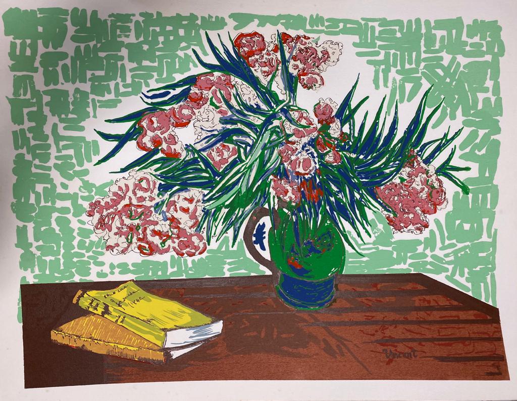 Vincent Van Gogh "Pink Flowers": Vincent Van Gogh "Pink Flowers" Plate Signed Lithograph Dimensions: 26 x 20 Inches