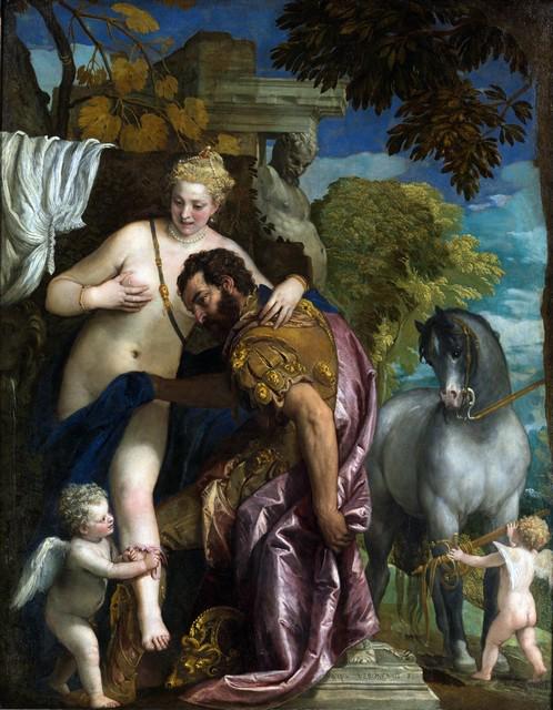 Paolo Veronese - Mars and Venus United by Love: Artist: Veronese - Title: Mars and Venus United by Love - Medium: Fine Art Reproduction Giclee on Canvas - Image Size: Approximately 20 inches x 15.5 inches - Unframed on Unstretched Canvas - Biograph