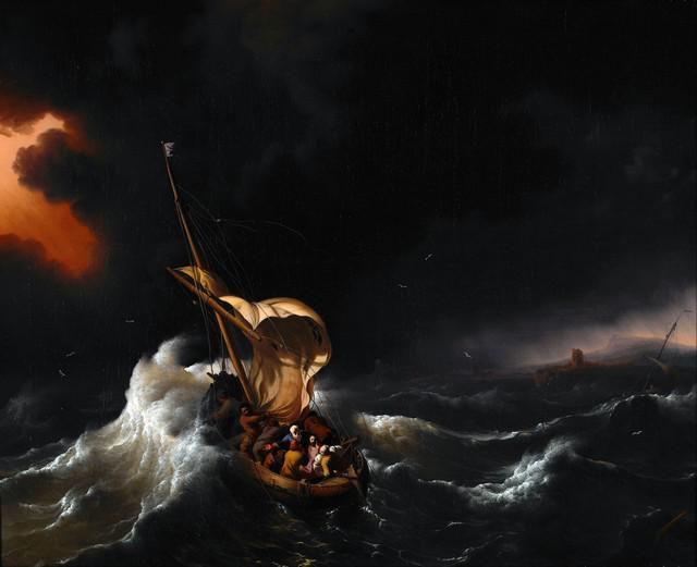 Ludolf Backhuysen - Christ in the Storm on the Sea of Galilee: Artist: Ludolf Backhuysen - Title: Christ in the Storm on the Sea of Galilee - Medium: Fine Art Reproduction Giclee on Canvas - Image Size: Approximately 26 inches x 32 inches - Unframed on Unstretche