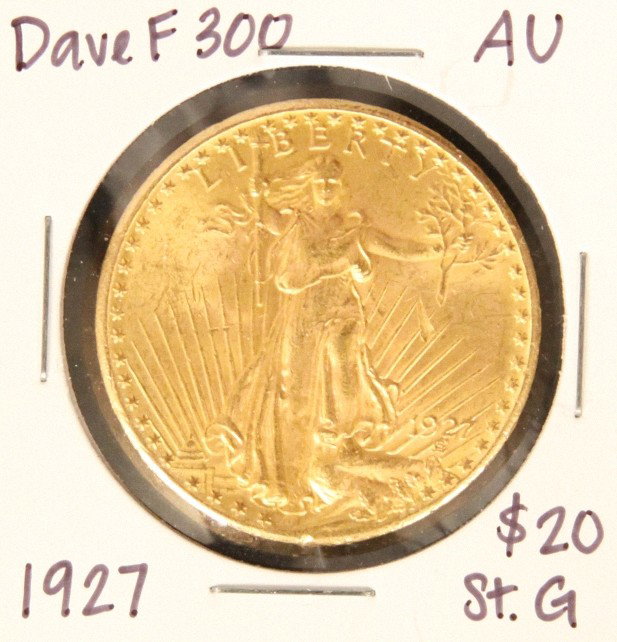 1927 $20 AU St. Gaudens Double Eagle Gold Coin DaveF300: "1927 $20 AU St. Gaudens Double Eagle Gold Coin DaveF300. As-Is Condition! HY1651CK. 1927 $20 AU St. Gaudens Double Eagle Gold Coin. Thank you for viewing this lot. We are always adding new inventory 