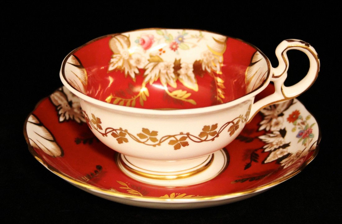 Radfords China Handsome Red with Gold Gilt and Flowers : "Radfords China Handsome Red with Gold Gilt and Flowers BD170. Excellent Vintage Condition! DR13NL. This stunning bone china from Radfords tea cup and saucer set has a red background and features pock