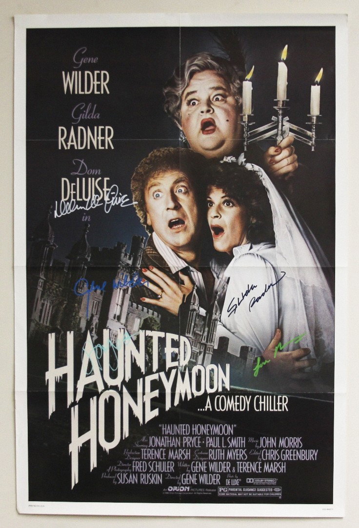 "Haunted Honeymoon" Autographed Movie Poster SM36: Haunted Honeymoon" Autographed Movie Poster SM36. As-Is Condition! AL15BV. This poster of the movie "Haunted Honeymoon" is autographed by Gene Wilder, Gilda Radner, Dom DeLuise, Jonathan Pryce, AND Lo