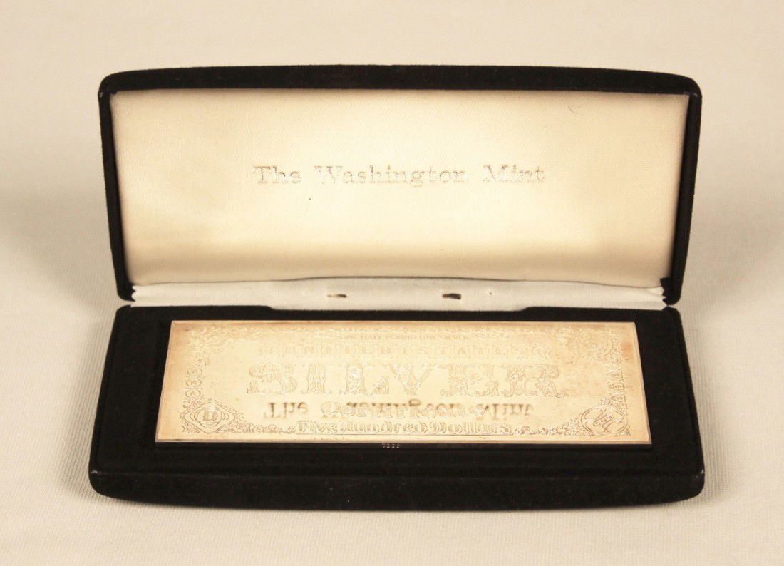 1995 $500 Washington Mint Half Pound Silver Bar: "1995 $500 Washington Mint Half Pound Silver Bar. As-Is Condition! YL792KG. This is a (half pound) 8 Troy ounce .999 fine silver bar from The Washington Mint. Comes with Case. Thank you for viewing th