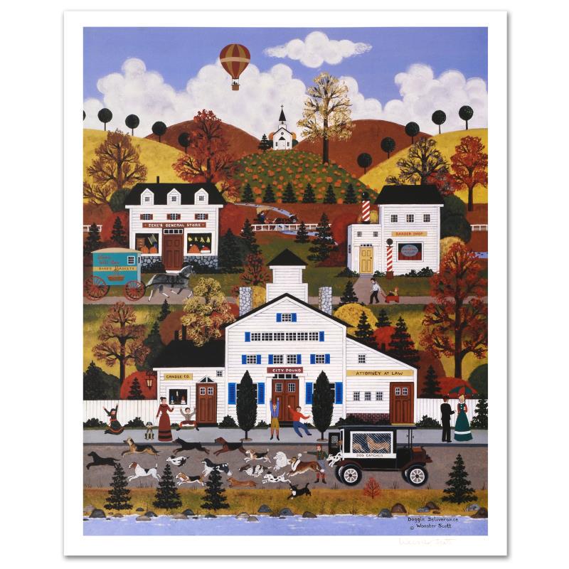 Doggie Deliverance by Wooster Scott, Jane: Cozy, down-home images of a bygone era when life was simpler - this is the feeling captured in the creations of one of the world's most recognized artists. "Doggie Deliverance" is a limited edition li