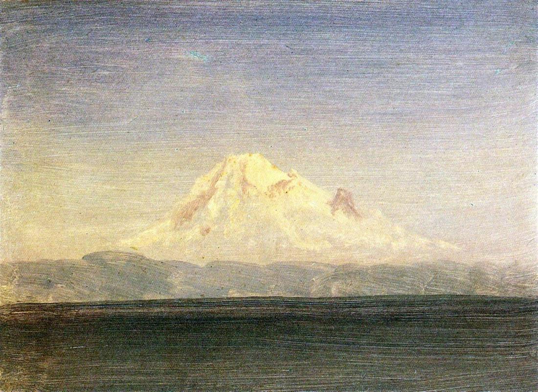 Snowy Mountains in the Pacific Northwest by Albert Bierstadt: Artist: Albert Bierstadt - Title: Snowy Mountains in the Pacific Northwest - Medium: Fine Art Giclee on Canvas - Image Size: Approximately 14.5 inches x 20 inches - Unframed on Unstretched Canvas - Bi
