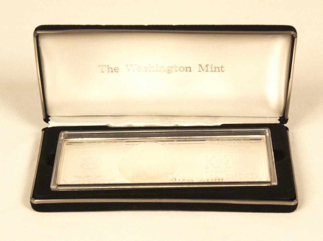 1998 Franklin $100 Silver Proof Bar-4 Troy Oz .999 Silv: "1998 Franklin $100 Silver Proof Bar-4 Troy Oz .999 Silver CS174. As-Is Condition! BL151DE. This 1988 series Ben Franklin $100 silver proof weighs a full 4 Troy ounces and contains 1920 grains of Silv