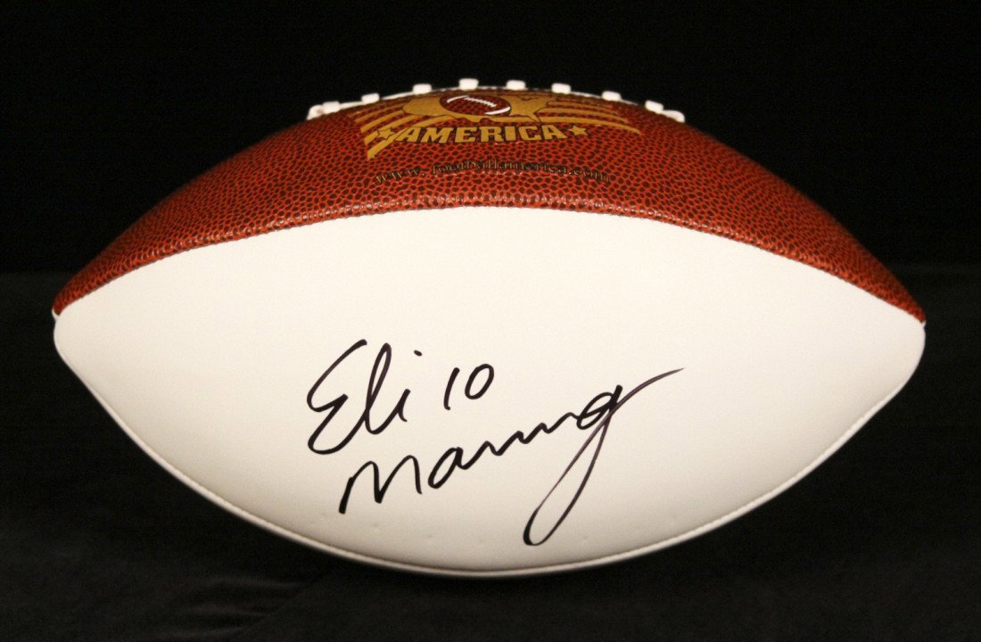 Eli Manning Autographed Footbal SM22: "Eli Manning Autographed Footbal SM22. As-Is Condition! PY57MG. One football signed by Eli Manning. Comes with a certificate of authenticity. Thank you for viewing this lot! We are always adding new i
