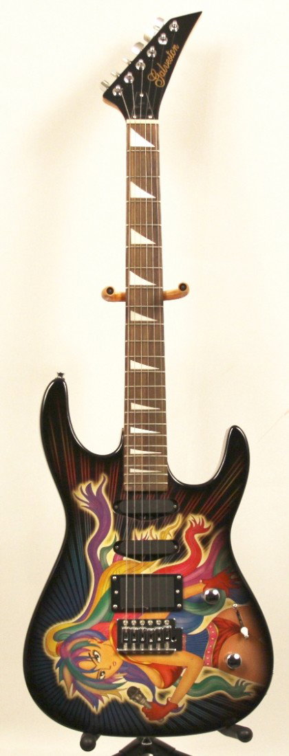 Store Demo Galeveston Super Strat with Tremolo and Japa: "Store Demo Galeveston Super Strat with Tremolo and Japanese Graphic GUI30. New Condition! ST981MU. New store demo Galeveston Super Strat with Tremolo and designed with a coole Japanese graphic. Very 