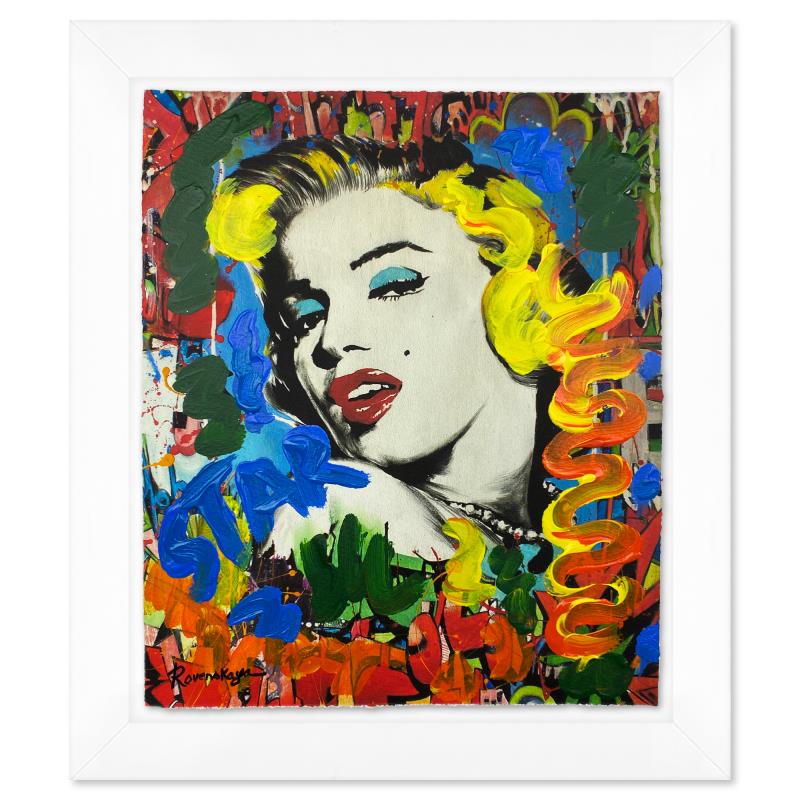 Marilyn Monroe I by Rovenskaya Original: "Marilyn Monroe I" is a one-of-a-kind mixed media on deckle edge paper by Nastya Rovenskaya, Hand signed by the artist. This piece comes floating in a custom frame. Includes Letter of Authenticity. Me