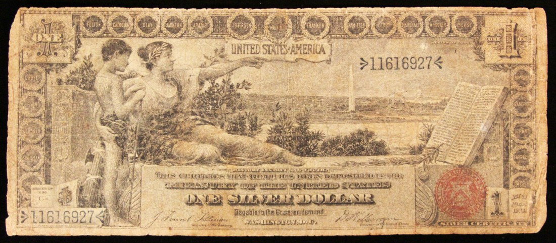 1896 $1 Educational Silver Certificate RARE PM2215: 1896 $1 Educational Silver Certificate RARE PM2215. As-Is Condition! TY102SF. 1896 $1 Educational Silver Certificate. RARE! Thank you for viewing this lot. We are always adding new inventory and new a