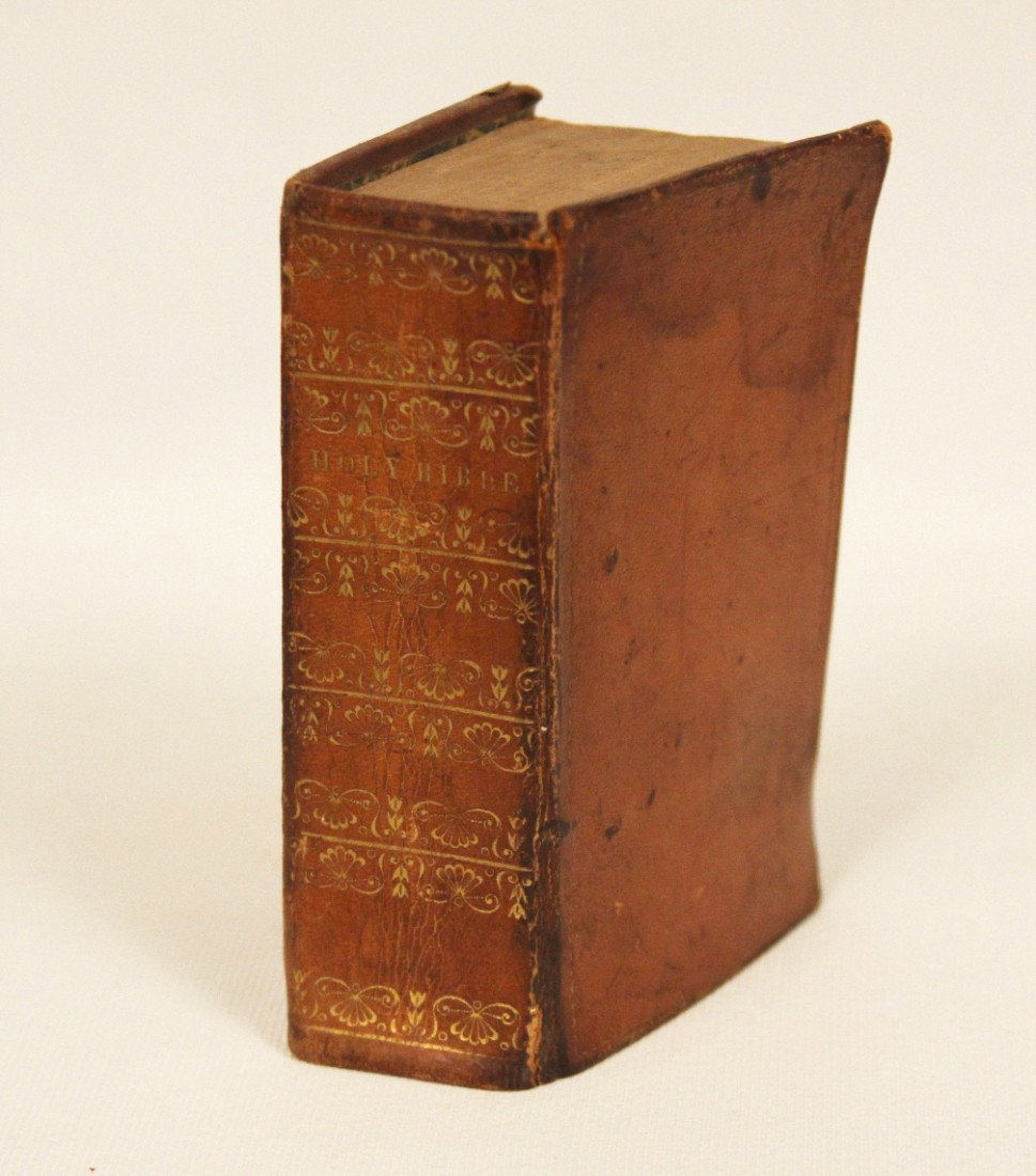 Antique Holy Bible CALEB FORD 1836 ED1120: "Antique Holy Bible CALEB FORD 1836 ED1120. Good Condition! ZM62KJ. Holy Bible published in Concord, New Hampshire, Wallet style leather, printed by Charles Hoag in 1836. Inscribed "Caleb S. Ford, Bor